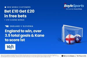 England vs Slovenia: Get £20 in free bets and £10 casino bonus, plus 10/1 price boost with BoyleSports