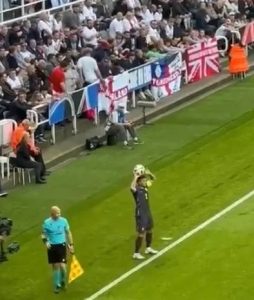 Shocking moment England fan wipes backside with Sunderland flag in stands during win against Bosnia