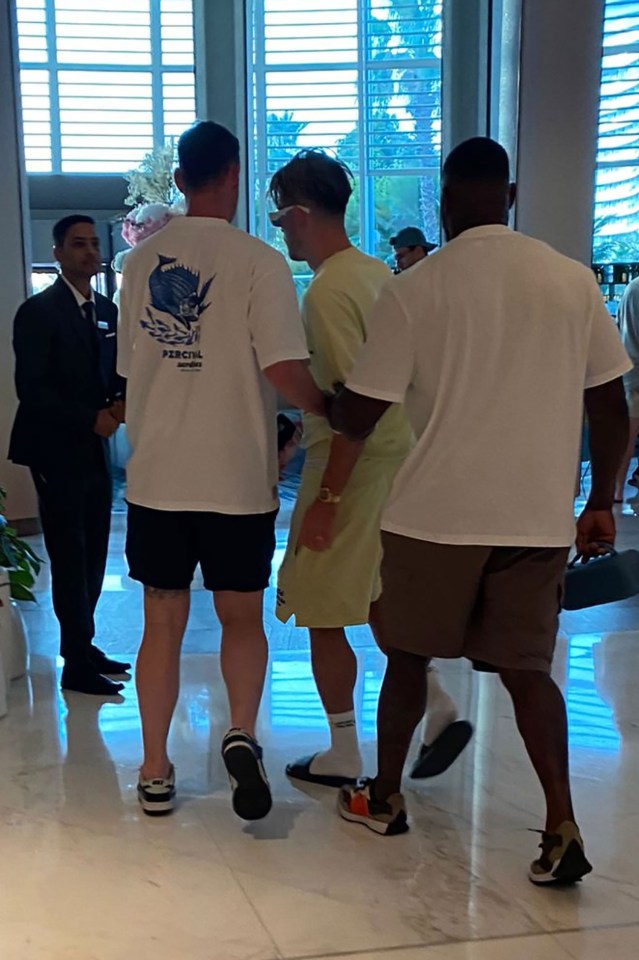 Moment Jack Grealish needs a helping hand at hotel as he lets his hair down in Dubai after missing out on Euros squad