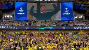 Jose Mourinho and Jurgen Klopp receive very different reactions at Wembley as former Man Utd boss appears on live TV