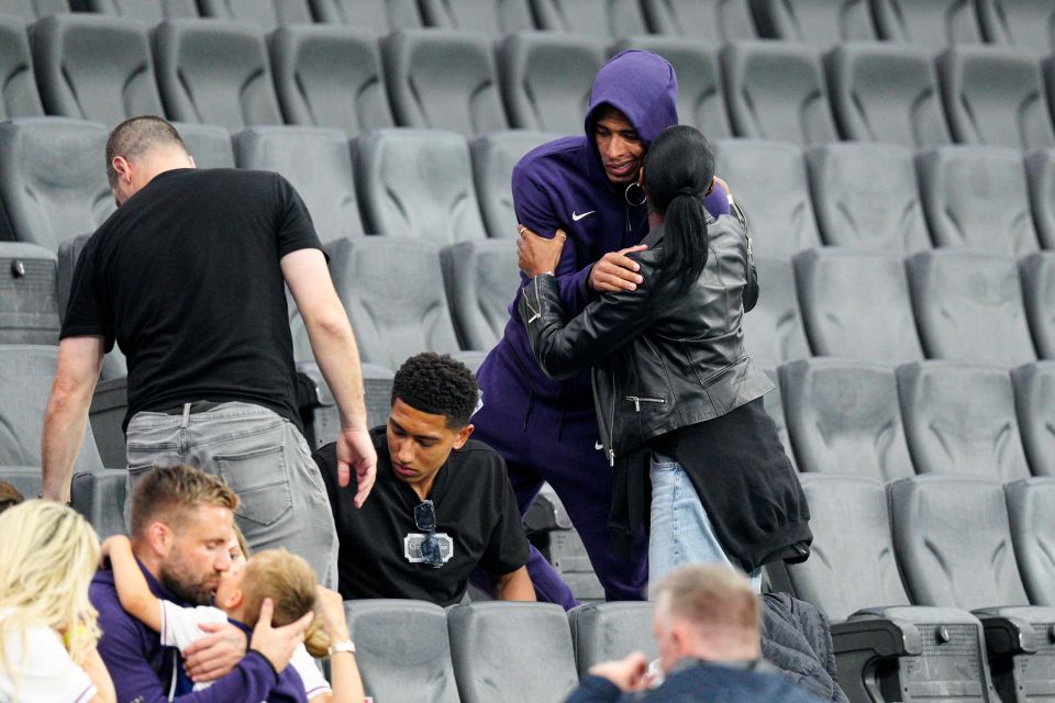 Frustrated England stars including Kane and Bellingham consoled by Wags and family in stands after tame Denmark draw