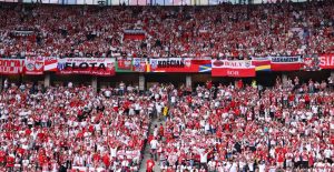 Fan rushed to hospital after being knocked out in horror fall from stand during Poland v Austria Euro 2024 clash