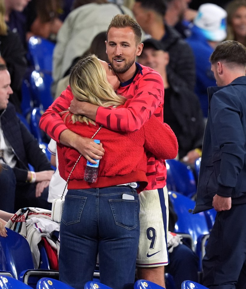 Harry Kane kisses wife Kate and Conor Gallagher cosies up to stunning model Wag as England stars celebrate in stands