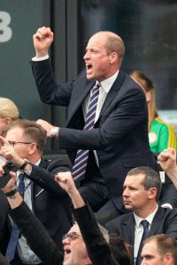 Moment Prince William punches the air as Harry Kane scores against Denmark