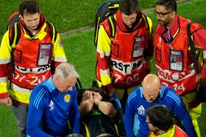 Fans ‘gutted’ for Scotland star Kieran Tierney after Arsenal ace stretchered off during crunch Euro 2024 clash