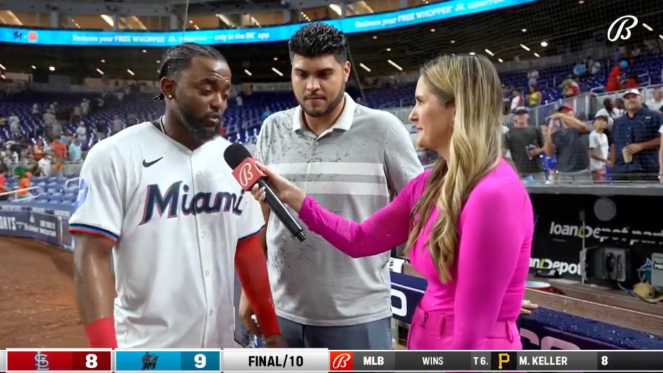 Watch ‘disrespectful’ moment stunning reporter is drenched by MLB star mid-interview as fans rage ‘What was that?’