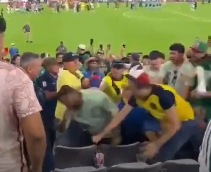 Horror moment fan sent sprawling to floor as fight breaks out during ugly Copa America clash