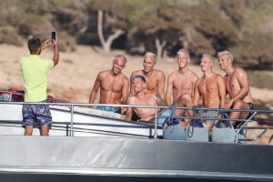 Spanish midfielder Dani Olmo spotted relaxing on boat in Ibiza with gang of lookalike pals