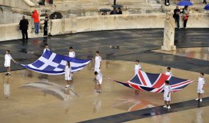 Why is the Greek flag flown at each Olympic Games and why do Greece enter the Opening Ceremony first?
