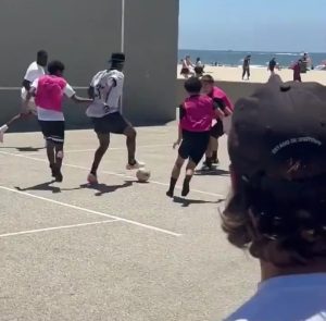 Watch Kobbie Mainoo’s incredible skill as Man Utd star enjoys kickabout with Love Island star brother and kids in LA