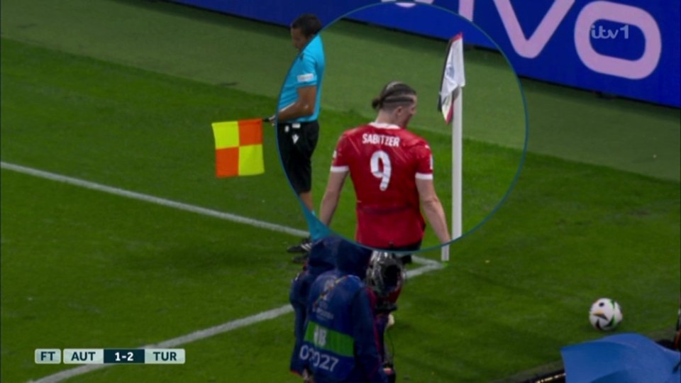 Shocking moment ex-Man Utd ace Sabitzer falls to ground after he is struck in face by object in Austria’s loss to Turkey