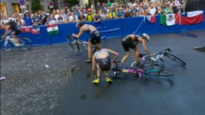 Paris Olympics triathlon CHAOS with crashes all over the place and one horror fall leaving BBC commentators gasping