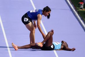 Olympics star carried off on stretcher after collapsing to ground during women’s 100m heats