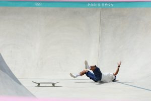 Watch moment furious skateboarder boots his HELMET after falling and getting knocked out of Olympics 2024