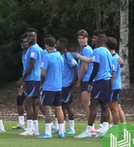 Watch moment Chelsea star Marc Cucurella aims X-rated sign at team-mates in training leaving fans in stitches