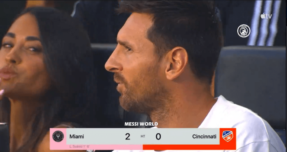 Fans blown away by Lionel Messi’s Wag Antonela’s antics on bench after camera pans to them during Inter Miami clash