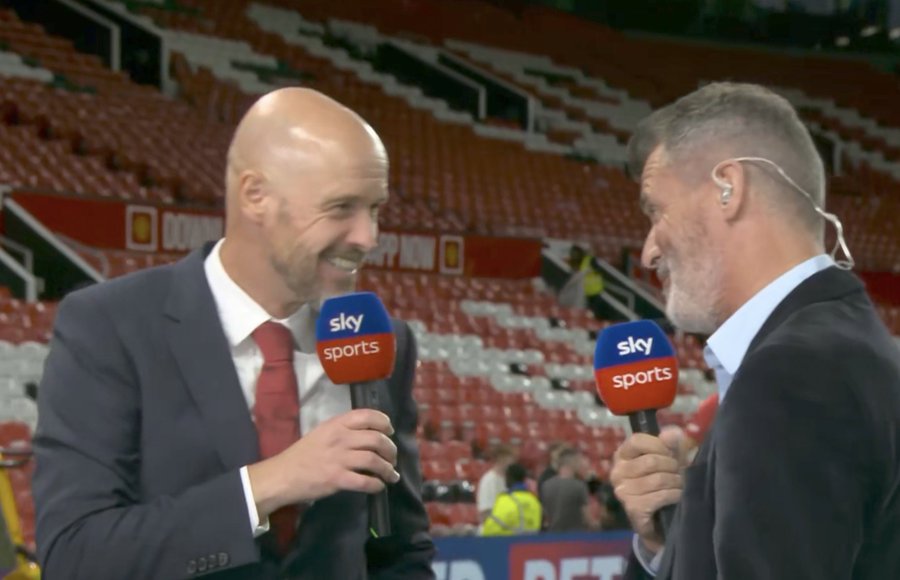 Awkward moment between Erik ten Hag and Roy Keane shown live on Sky Sports as fiery Irishman says ‘I’ll be waiting’