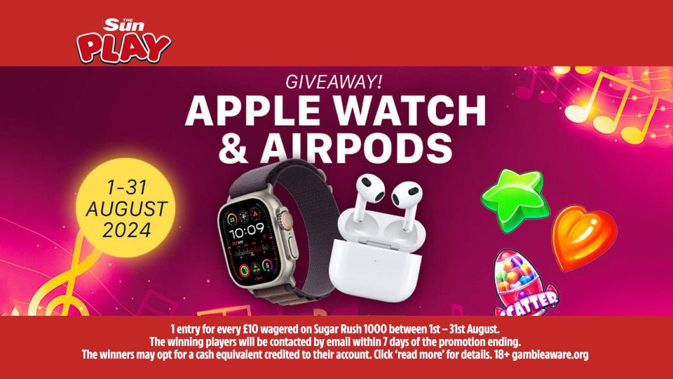 Win one of FIVE Apple bundles including Watch and AirPods with The Sun Play in August