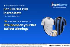 Real Madrid vs Atalanta – Super Cup: Get £30 in free bets and £10 casino bonus, plus 25% win boost with BoyleSports