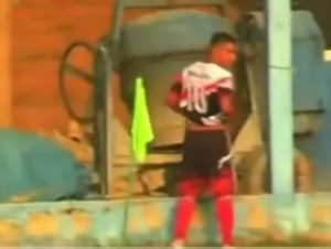 Watch awkward moment footballer gets red card for PEEING on pitch in ‘most embarrassing send-off’