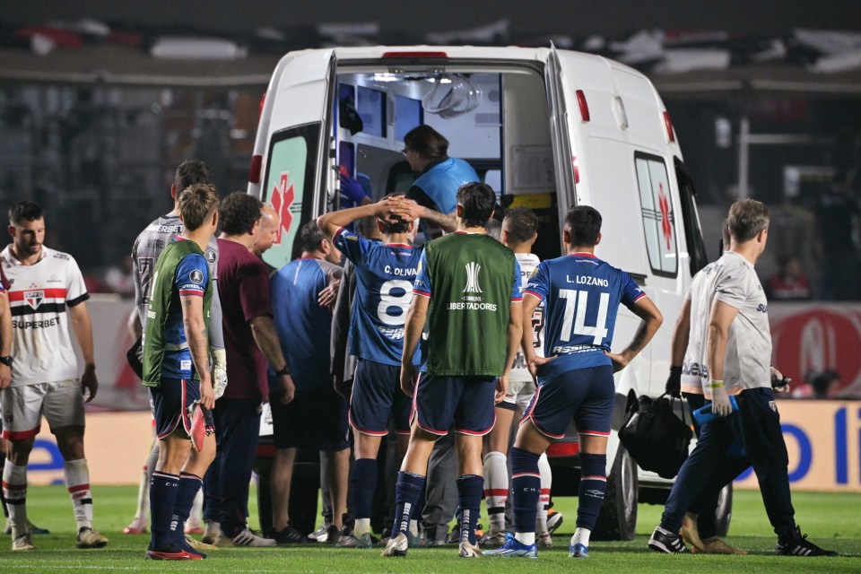 Terrifying moment footballer, 27, collapses on pitch in Copa Lipertadores clash as team-mates left with heads in hands