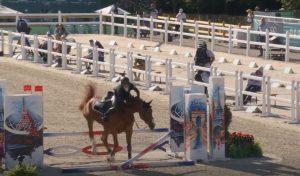 Commentator curse hits rider who flies off front of horse seconds after being hailed on BBC for ‘really good ride here’