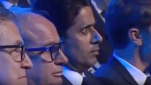 Fans in hysterics as they spot PSG president’s reaction to brutal Champions League draw on live TV