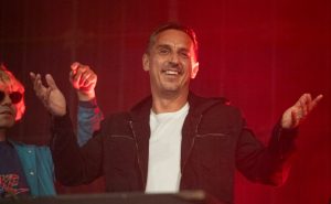 Man Utd legend Gary Neville makes debut as DJ alongside Salford rock icon in front of packed crowd