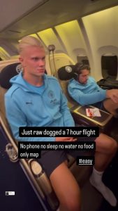 Erling Haaland ‘never beating the robot allegations’ as Man City ace joins in on bizarre ‘raw dogging’ flight trend