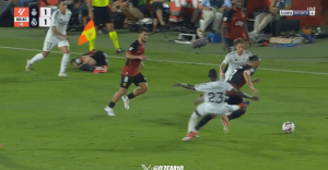 Kylian Mbappe’s Real Madrid debut ends in chaos as team-mate is sent off for horror tackle in last kick of game