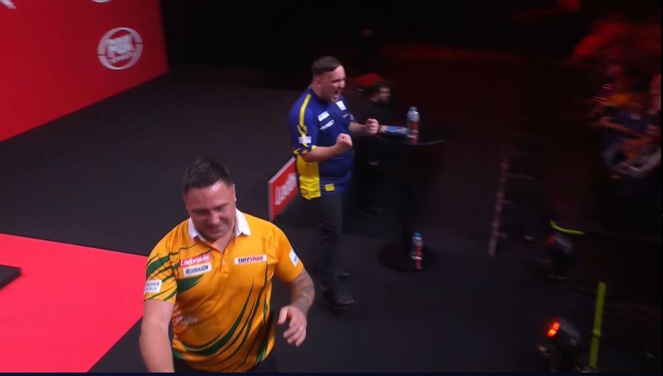 Luke Littler brilliantly celebrates winning ONE leg and fist bumps Gerwyn Price as darts rival thrashes him Down Under