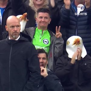 Ten Hag’s Brighton misery gets worse as fan dressed as huge SEAGULL spotted clapping behind Man Utd boss after late goal