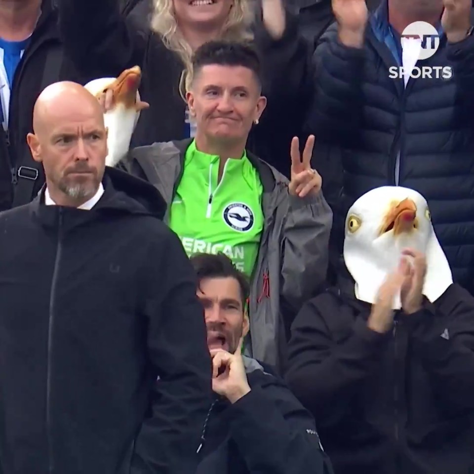 Ten Hag’s Brighton misery gets worse as fan dressed as huge SEAGULL spotted clapping behind Man Utd boss after late goal