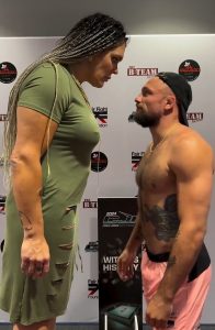 Moment male MMA fighter kisses giant female rival ahead of intergender fight as she fumes ‘you’ve crossed the line’