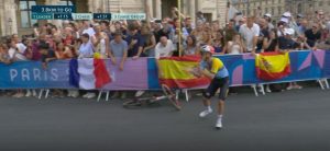 BBC commentator says ‘life must have flashed before his eyes’ as desperate Olympics road race leader gets late PUNCTURE