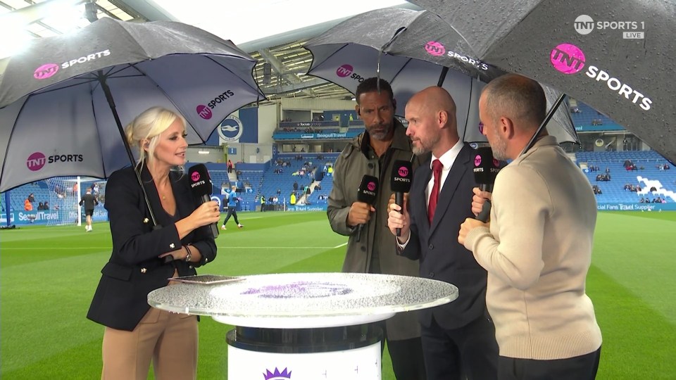 Rio Ferdinand leaves fans baffled as they spot what he did to Erik ten Hag live on TNT Sports before Brighton vs Man Utd