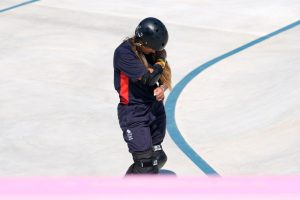 Fears for Sky Brown as Team GB star, 16, is left wincing in pain after nasty fall on shoulder during Olympics 2024