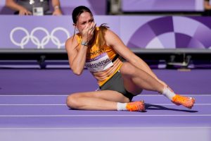 Olympics 2024 star rushed off track in wheelchair and in tears after freak injury in WARM UP to heptathlon