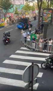 Shocking moment CAR collides with Team GB star during Olympics 2024 cycling road race