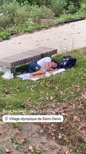 Gold medal winner Thomas Ceccon sleeps in a PARK after moaning about conditions of Olympic Village at Paris 2024