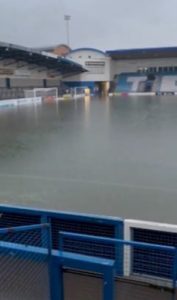 Non-league club’s stadium underwater as thunderstorms wreak havoc with entire pitch engulfed in flood water