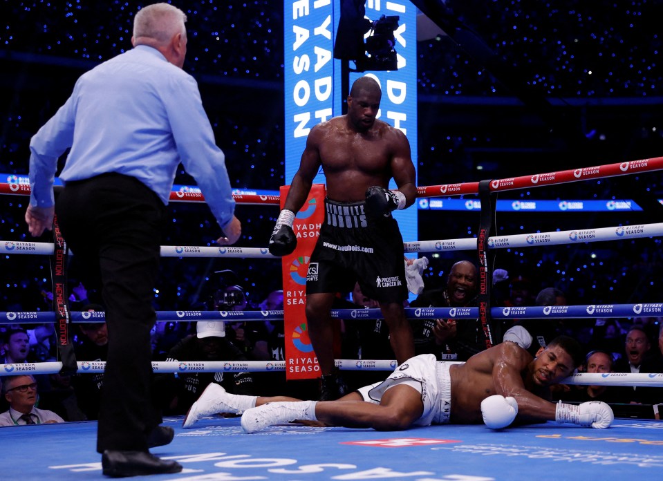 Watch heartstopping moment Anthony Joshua is KO’d by Daniel Dubois as team throws in towel and he struggles to stand up