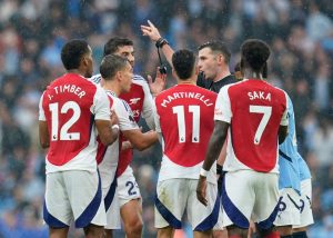 Why is Leandro Trossard not suspended for Arsenal’s match against Leicester after being sent off vs Man City?