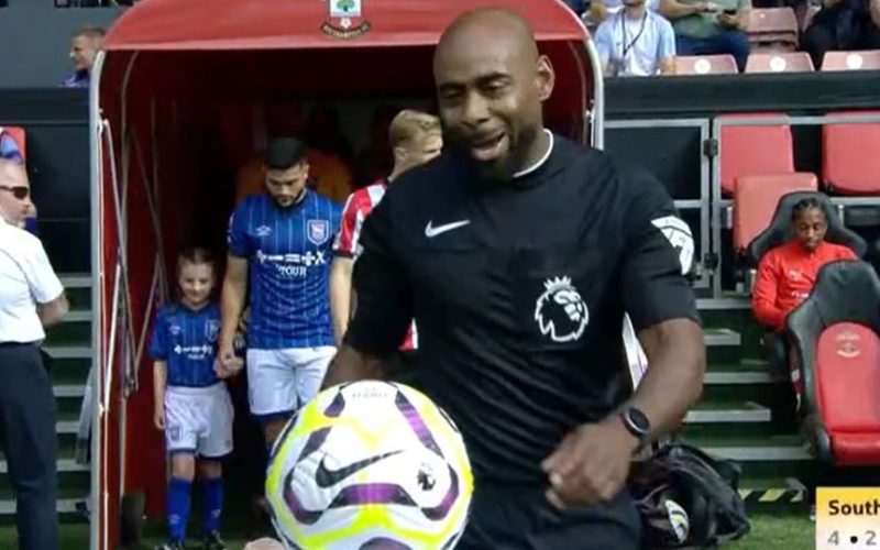 Watch hilarious moment Premier League ref says ‘hello there’ to the BALL as fans call it ‘highlight of the weekend’