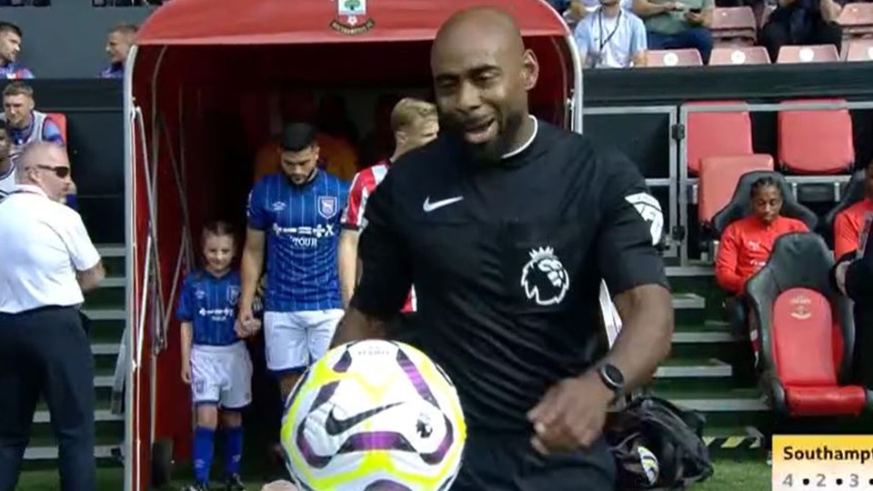 Watch hilarious moment Premier League ref says ‘hello there’ to the BALL as fans call it ‘highlight of the weekend’