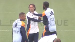 Watch bizarre moment former Chelsea star SLAPS Real Madrid kitman in face as baffled Kylian Mbappe watches on