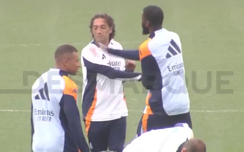 Watch bizarre moment former Chelsea star SLAPS Real Madrid kitman in face as baffled Kylian Mbappe watches on