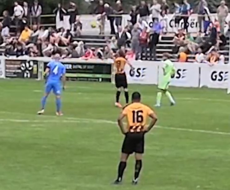 Watch ‘best sending off you’ll ever see’ as forward sees red for lashing out over piggy-in-the middle ‘s***housery’