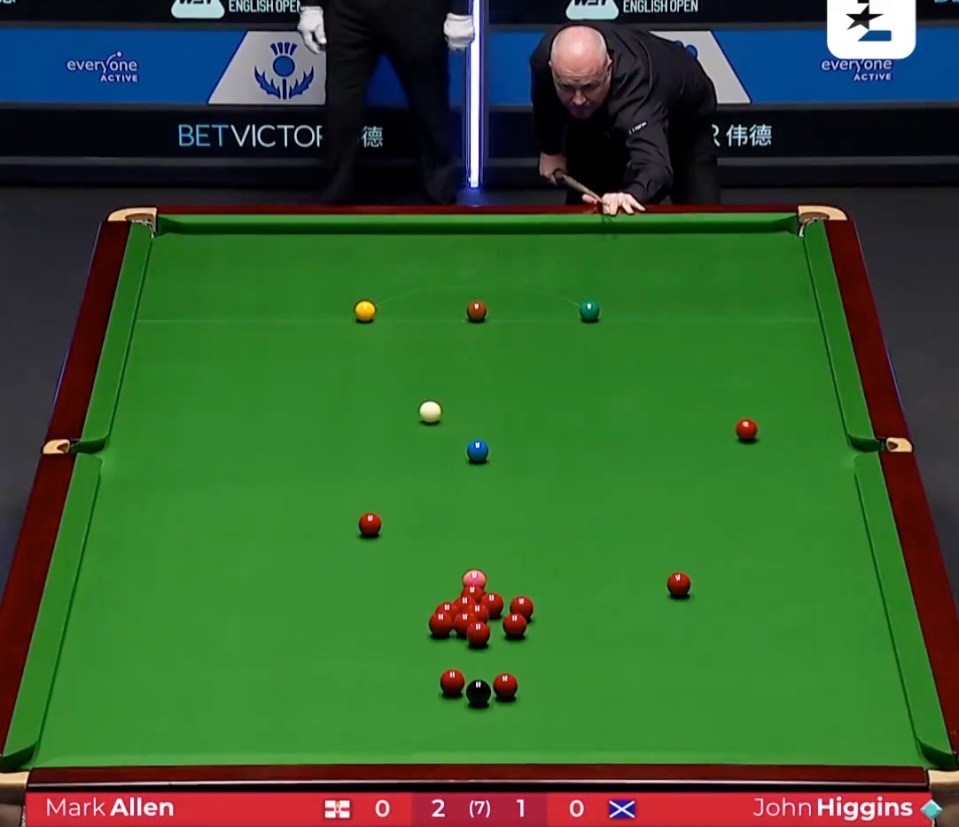 Watch John Higgins pull off unbelievable fluke as stunned commentator dubs it ‘greatest double kiss I’ve ever seen’