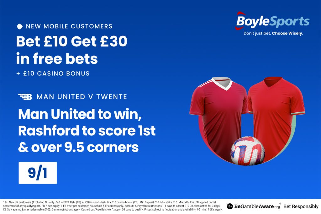 Man Utd vs FC Twente: Get £30 in free bets and £10 casino bonus with BoyleSports, plus 9/1 price boost